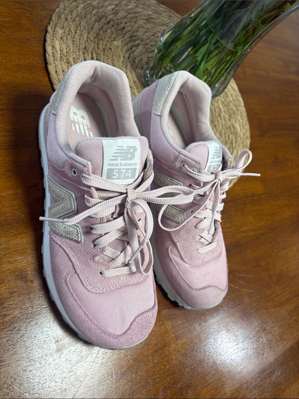 New Balance Women's 574 Pink Suede-Canvas Sneakers